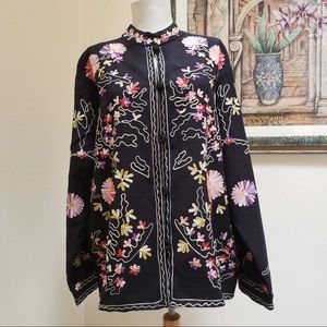 Boston Proper Embroidered Floral Coat Jacket Blazer